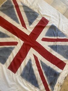 Large Vintage Union Flag Printed 1960s 70s Era Naive Hand Made 85 X 120 Cm