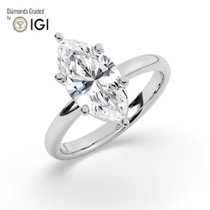 Marquise Solitaire 14K White Gold Engagement Ring,3.00 ct, Lab-grown IGI - Picture 1 of 22