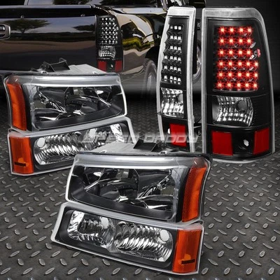 FARO CRISTAL NEGRO + PARACHOQUES + LUZ DE FRENO/TRASERA LED PARA 03-07 CHEVY SILVERADO Foto 1 de 4