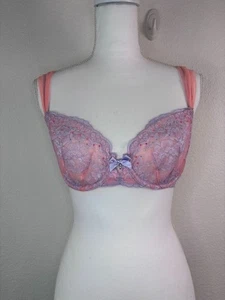 Victoria's Secret women's 34D purple orange lace very sexy unlined demi bra - Picture 1 of 9