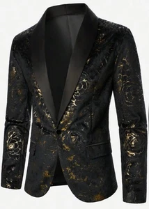 Manfinity Mode Men's Large Spring & Autumn Gold Stamping Floral Pattern Blazer - Picture 1 of 9