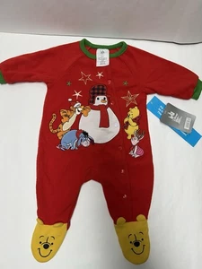 VINTAGE NEW DISNEY STORE BABY WINNIE THE POOH CHRISTMAS SLEEPER Size  0-3 - Picture 1 of 4
