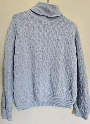 Suéter tejido cuello alto pescador azul pastel 100 % algodón Wainscott para mujer L Foto 1 de 4