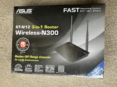 ASUS RT-N12 Wireless-N300 Router (3-in-1) — New, Sealed Box - Image 1 of 4