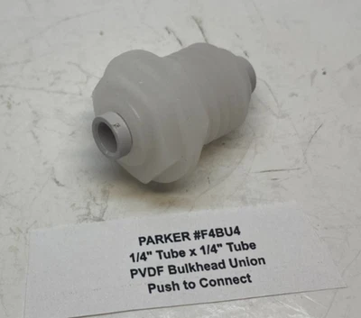 PARKER 1/4" Tube x 1/4" Tube PVDF Bulkhead Union - 300PSI - (Push to Connect) - Image 1 of 4