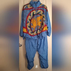 Vintage 80s Gallery Sport Mosaic Griffin Lion Full Zip Windbreaker Set Mens Sz M - Picture 1 of 16