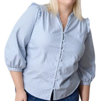 Blusa feminina LC Lauren Conrad listras azuis manga 3/4 plus size 3X abotoada - Imagem 1 de 4