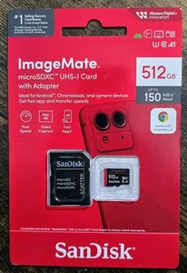 SanDiak ImageMate 512GB microSDXC UHS-1 W/ Adapter – P001-003865-5126 - Picture 1 of 2