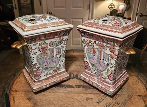 Set Of 2 20th Century Chinese Famille Rose Medallion Bough Vases NICE!!! - Picture 1 of 18