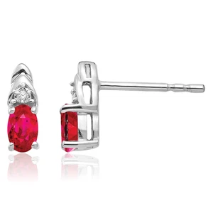 14K Solid White Gold Ruby Diamond Dangle Stud Earrings - Picture 1 of 11