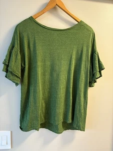J Jill Love Linen Flutter Sleeve Short Sleeve Blouse 100% Linen Green Size M - Picture 1 of 8
