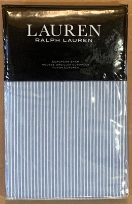 Lauren Ralph Lauren Cosima Blue Stripe Yarn Dyed Cotton European Sham NEW! $135 - Image 1 of 4