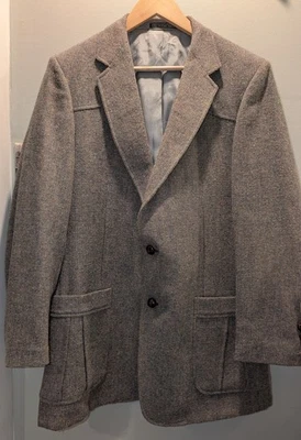 Vintage Tweed Blazer Jacket 44R Blue Wool Tweed USA Made - Image 1 of 4