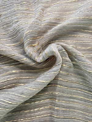 Sheer Silver/Grey Gold Stripe NEW Drapery Remnant 50"w ~ 4 yds ~ FREE SHIPPING - Image 1 of 4