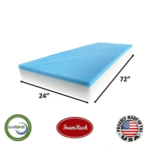 FoamRush 24" x 72" Cool Gel Memory Foam Bench Cushion Replacement (Made in USA) - Picture 1 of 10