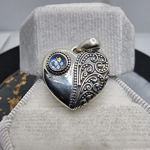 Herzförmiger Bilderrahmen Medaillon Anhänger mit rundem Mondstein 925 Sterling Silber - Bild 1 von 3