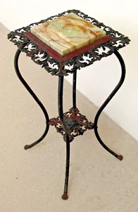 19th Century American Victorian Cast Iron Marble Top Lamp Plant Stand - Picture 1 of 9