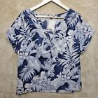 H&M Cotton Blouse Womens Size Medium V Neck Blue Tropical Print New With Tags