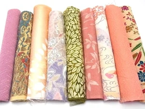 s004_Bundle, Japanese Kimono Silk Fabric Set, 9 pieces - Picture 1 of 4