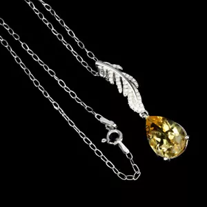 Collana In Argento Sterling 925 Con Perla Di Citrino 14x10mm Gemma Cz Gioielli - Foto 1 di 10