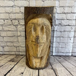 Wolf Front Of The Woods 50cm Hand Carved Wizard Tree Trunk Wood Fairtrade - Picture 1 of 10