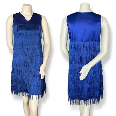 Handmade Flapper Dress Fringe Blue 1920s Great Gatsby Party Halloween Costume - Image 1 of 4