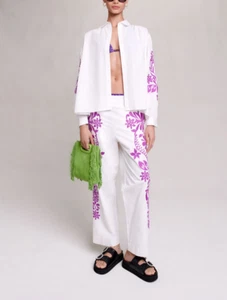 Maje Women's Shirt Size 1 / S Floral Embroidery MFPCM00436 - Picture 1 of 13
