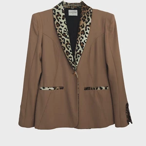 Valentina Shah Single Breasted Blazer Jacket Size 6 Camel Tan Leopard Lapels - Picture 1 of 11