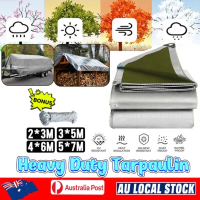 4 Size Tarpaulin Tarp Canvas Camping Poly Tarps Heavy Duty Cover 180gsm Silver - image 1 of 4