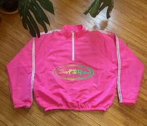Vintage 90s XL Surf Style Unisex Neon Pink Pullover Windbreaker Jacket USA - Picture 1 of 11