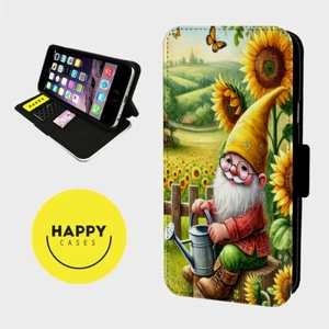 GNOME GONK SUNFLOWER LOVE - Kunstleder Klapp Handy Hülle Cover - iPhone/Samsung - Bild 1 von 5