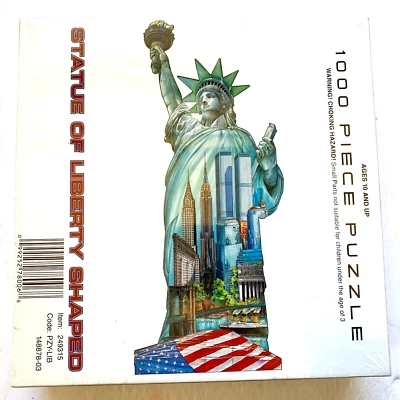 Statue of Liberty Shaped Jigsaw Puzzle 1000pc NYC Flag TWIN TOWERS NEW SEALED - Image 1 of 4