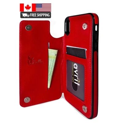 Wallet Case for iPhone X and iPhone Xs (5.8-inch), Kickstand, Luxury, Red - Image 1 of 4