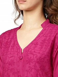 Click to enlarge Cotton Dresses,Side Slit Front Button Kurta, Magenta Color Kurt - Picture 1 of 6