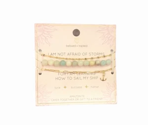 Beloved + Inspired 1 AMAZONITE + 2 GOLD CHAIN 3 LAYERABLE Women Bracelets NEW! - Picture 1 of 3