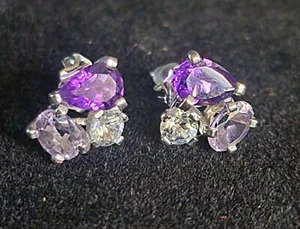 Amethyst and Topaz sterling silver .925 stud earings - Picture 1 of 3
