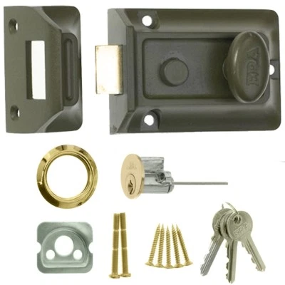Cerradura de pestillo nocturno de llanta de latón tradicional era puerta delantera 60 mm juego trasero 3 llaves Foto 1 de 3