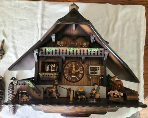 RARE Vintage Extra Large 8 Day Musical German Cuckoo Clock With Animation Cover