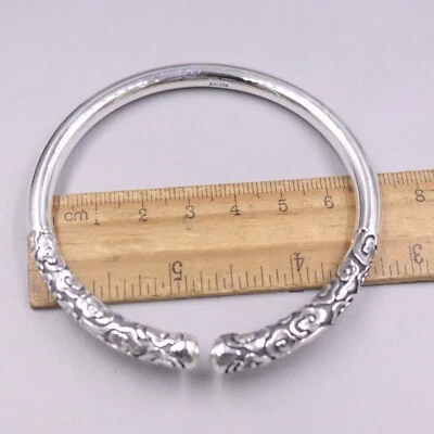 Pure 999 Fine Silver Bangle Women Lucky Carved Cloud Cuff Bracelet 60-61g - Image 1 of 4