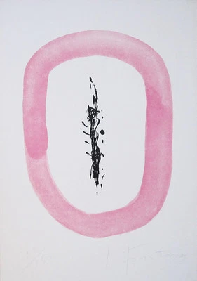 Litografía a color original firmada por LUCIO FONTANA 1964 - "Concetto Spaziale" Foto 1 de 3