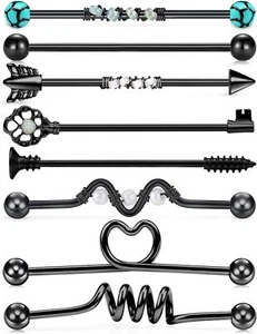 14G Stainless Steel Industrial Barbell Earring Cartilage Body Piercing Jewelry 3 - Picture 1 of 6