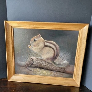 Chipmunk Original Oil Framed Painting Nature Wildlife cute Edna Machan SD 19x23 - Picture 1 of 9