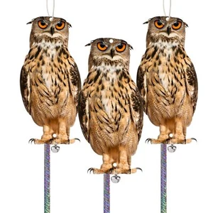 3 Pcs Reflective Hanging Fake Owl Bird Scarer To Keep Birds Away from Garden - Picture 1 of 2