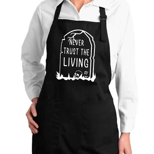 Never Trust the Living Halloween Spooky Skull Gift Apron with Pockets - Picture 1 of 5
