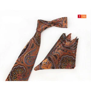 Men Business Paisley Geometric Necktie Tie Handkerchief Pocket Square Set  - Picture 1 of 28