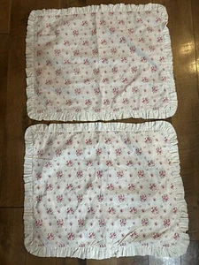Bed Pillow Sham Pair Simply Shabby Chic Pink Floral Blue Stripe Ruffle - Picture 1 of 4