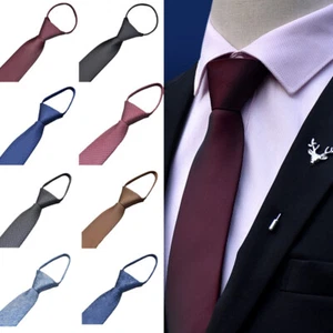 Men Classic 6CM Zipper Pre-tied Necktie Wedding Party Business Formal Neck Ties  - Picture 1 of 9