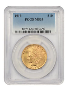 1913 $10 PCGS MS65 - Satiny Luster - Indian Eagle - Gold Coin - Satiny Luster