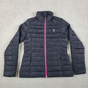 Spyder Down Puffer Jacket Womens M Black Full Zip Quilted Packable Lightweight - Picture 1 of 10