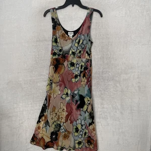 Chico's Womans A Line Dress Multicolor Floral Medium 1 Silk Sleeveless V Neck - Picture 1 of 8